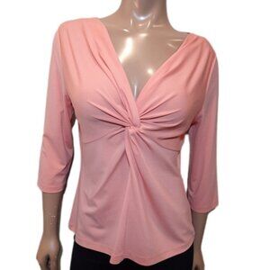 Apostrophe Twisted Vneck Top Cropped Sleeve Coral Salmon Blouse Twisted Petite L